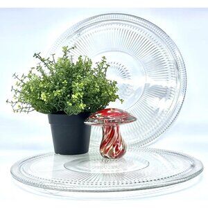 HTF Set Vtg Depression Glass Cake Plate Tray Jeanette Anniversary Clear 12.25"